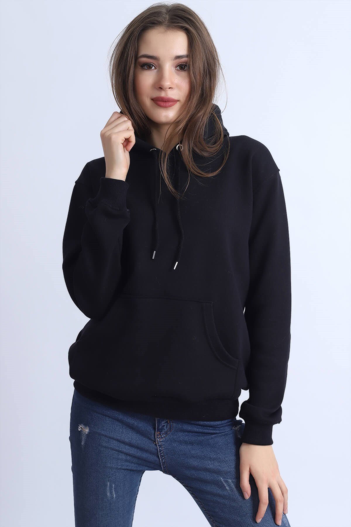 Koyu Lacivert Kapüşonlu Kadın Sweatshirt