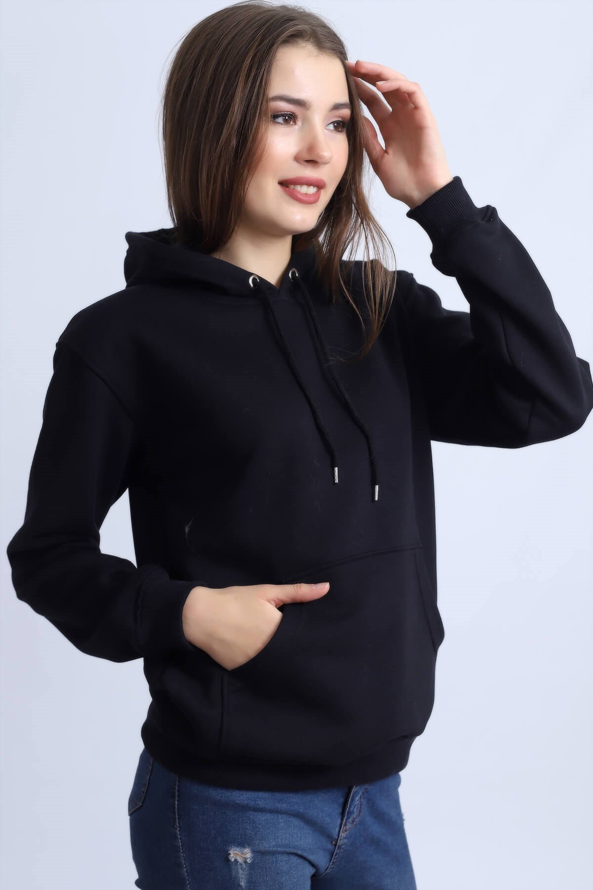 Koyu Lacivert Kapüşonlu Kadın Sweatshirt