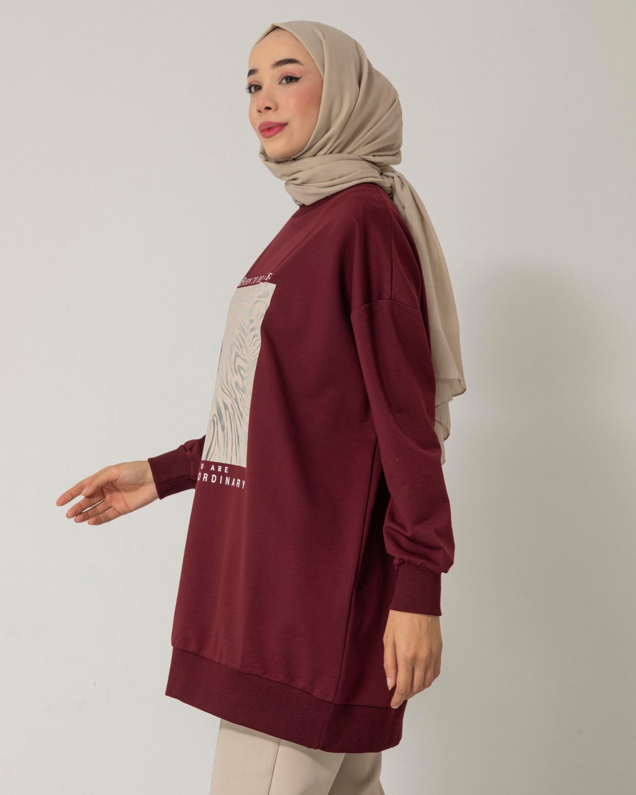 Baskılı Bordo Sweat