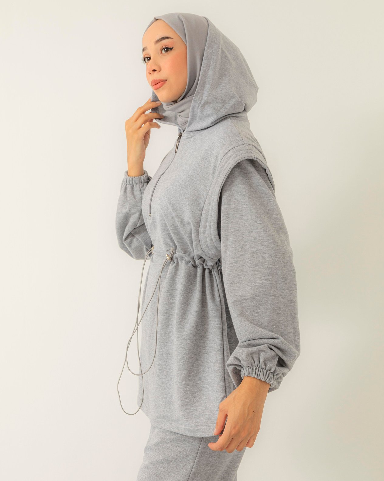 Beli Lastikli Sweat Pantolon Gri Takım