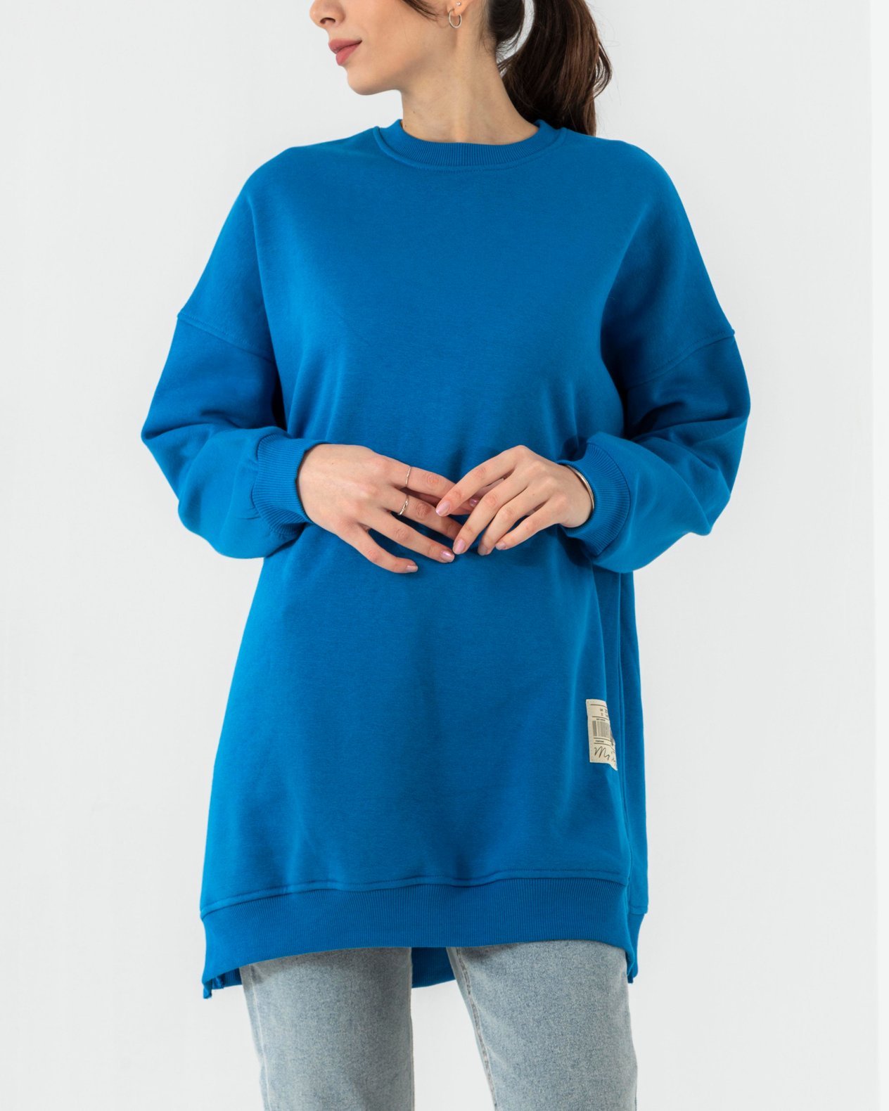 Bisiklet Yaka Mavi Sweat