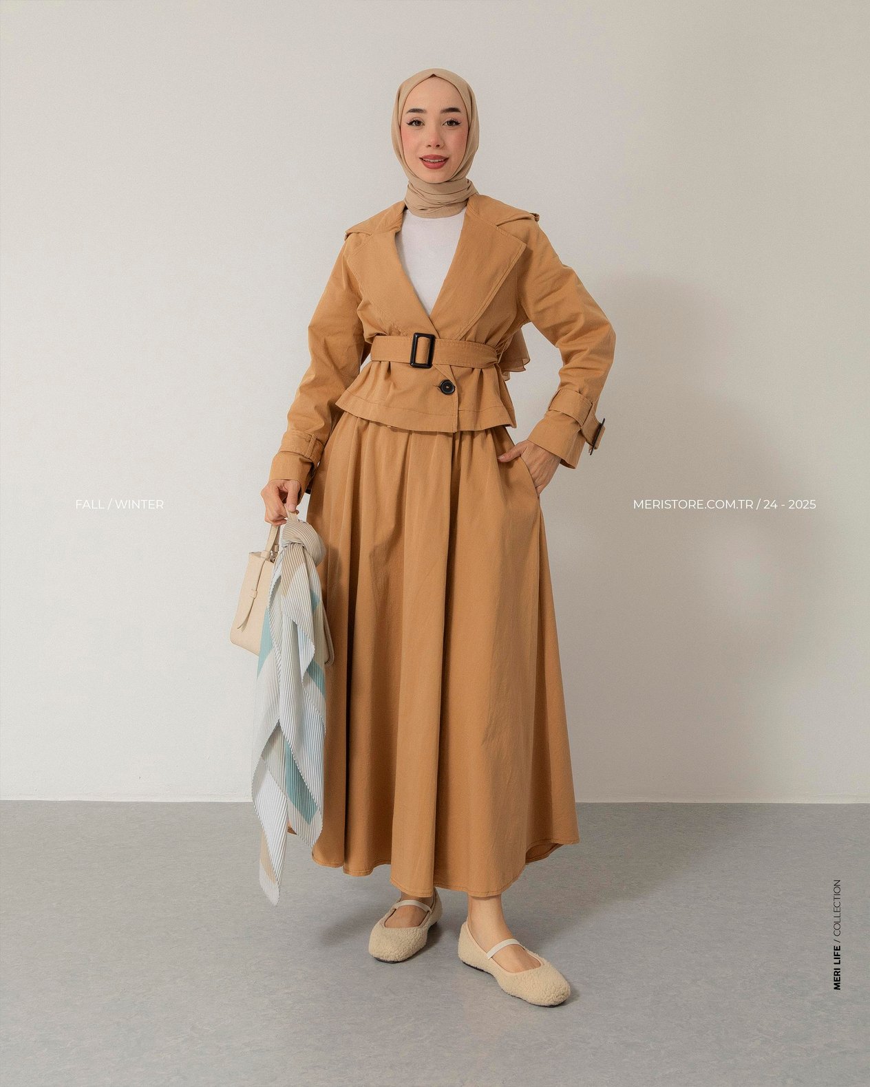 Ceket Etek Camel Gabardin Takım