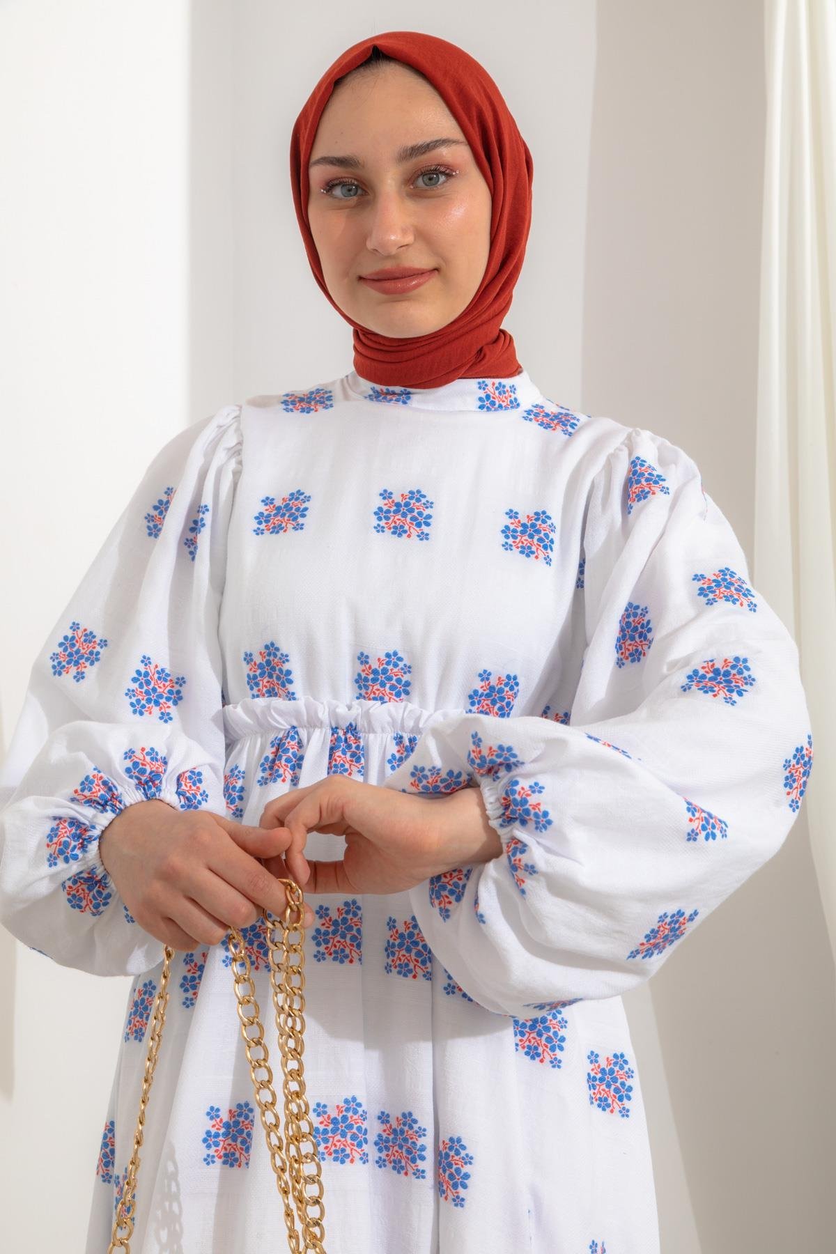 Desenli Mavi Elbise