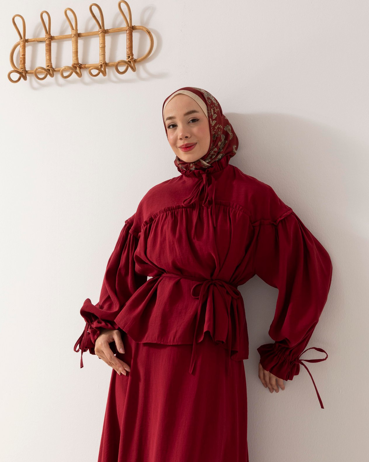 Fırfır Detaylı Bordo Takım