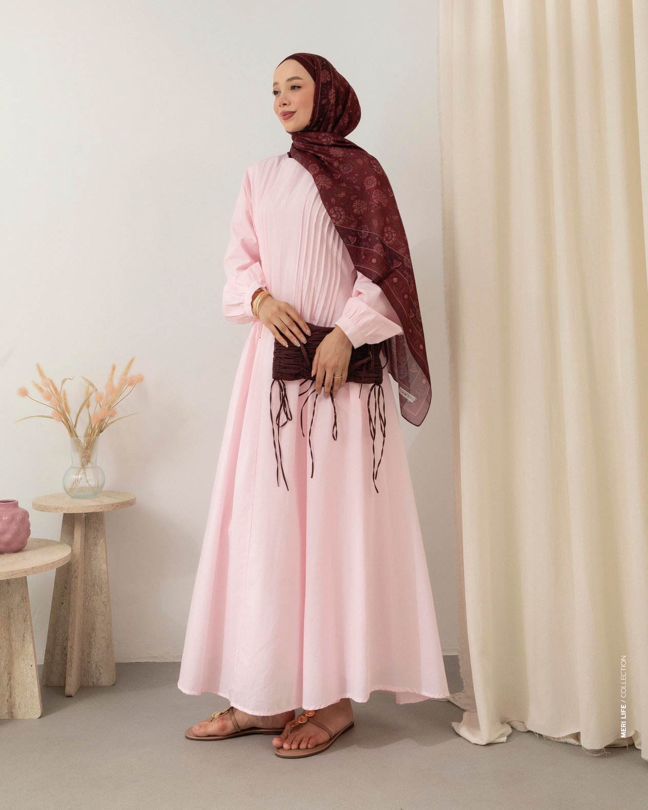 Nervürlü Pembe Elbise