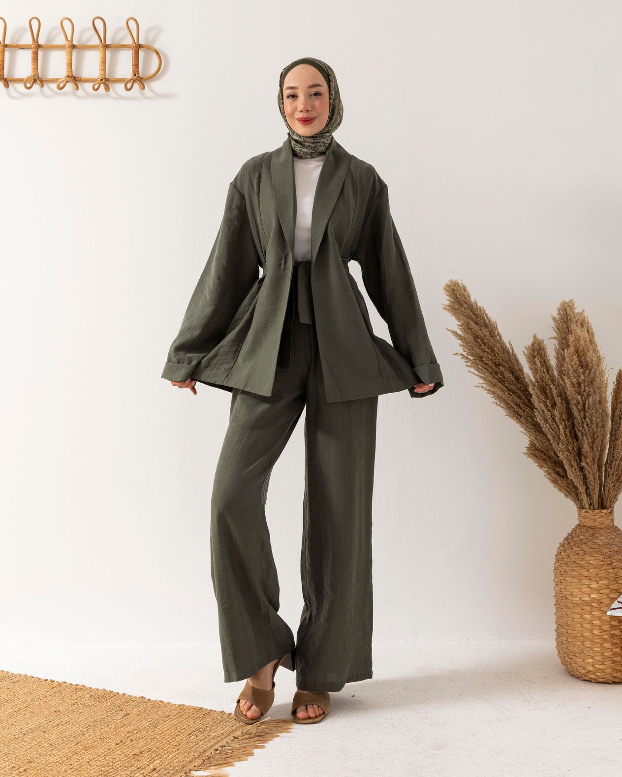 Oversize Ceketli Haki Takım