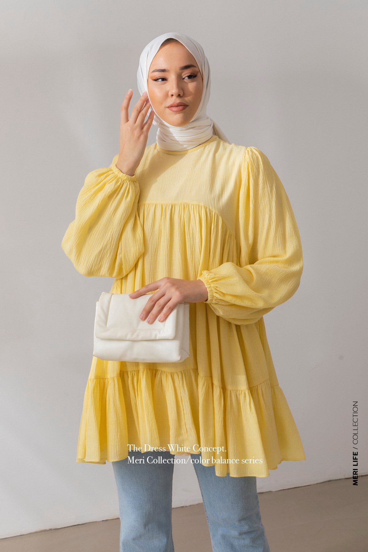 Oversize Fırfır Detaylı Sarı Tunik