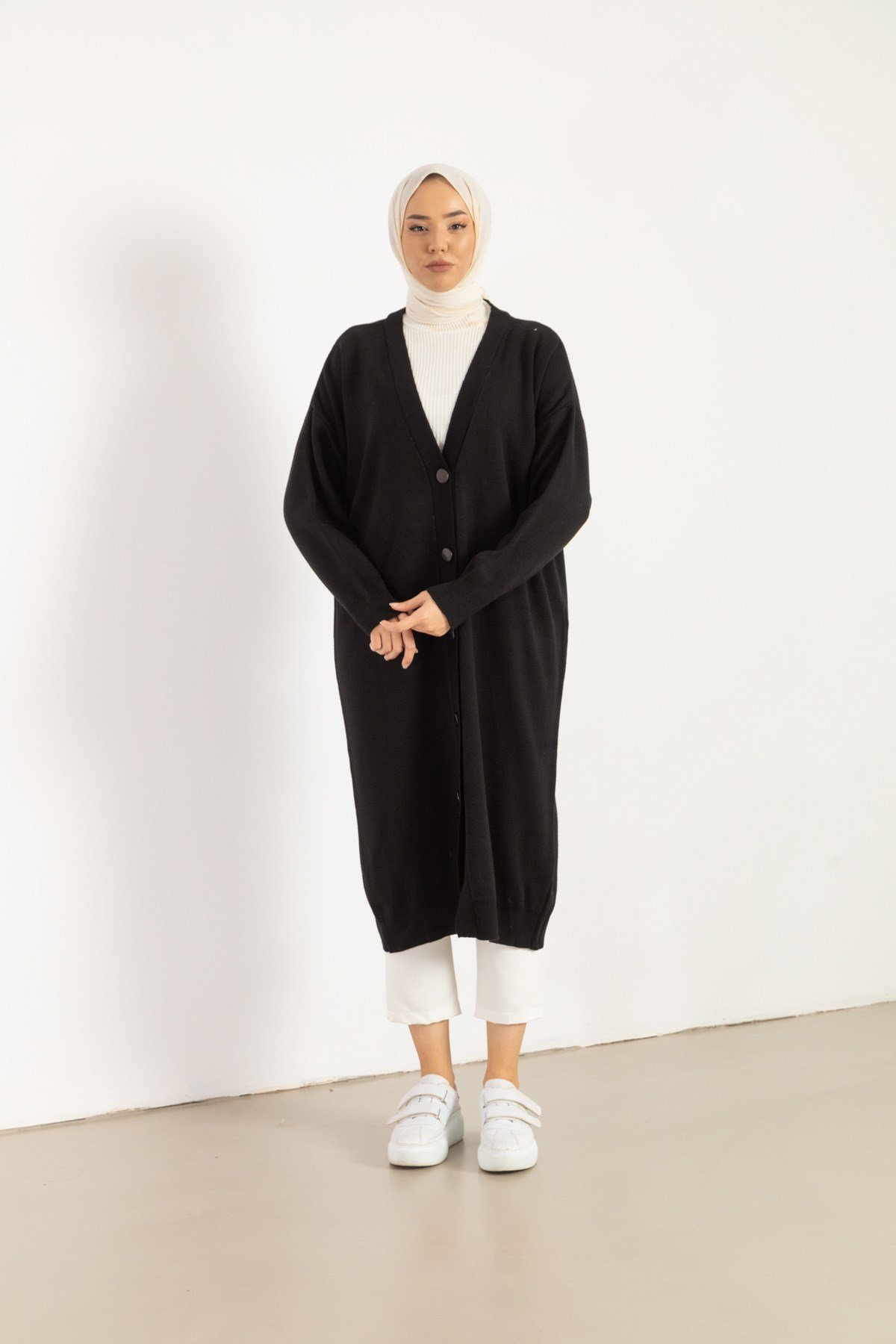 Oversize Siyah Uzun Triko Hırka