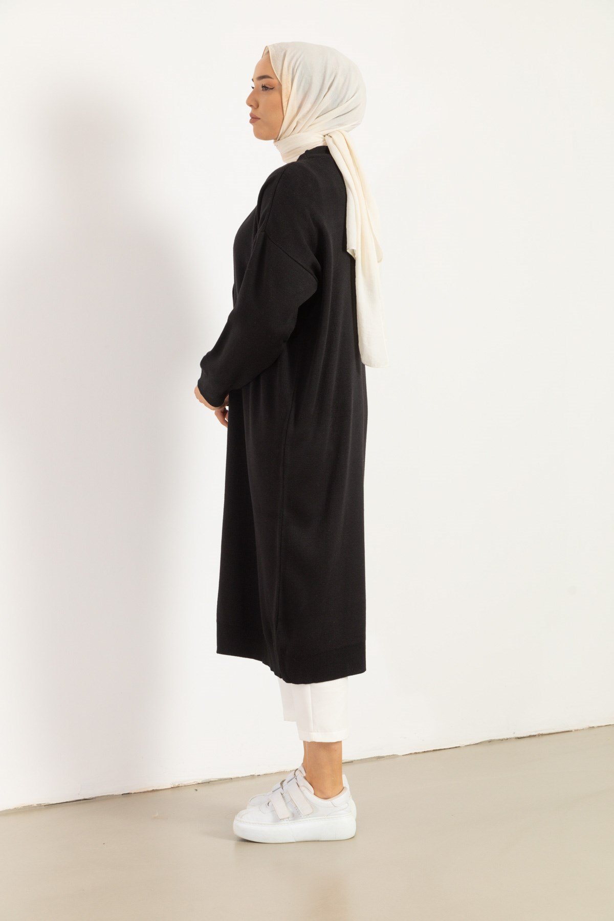 Oversize Siyah Uzun Triko Hırka