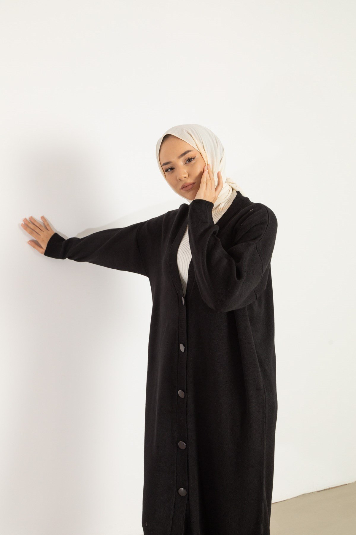 Oversize Siyah Uzun Triko Hırka