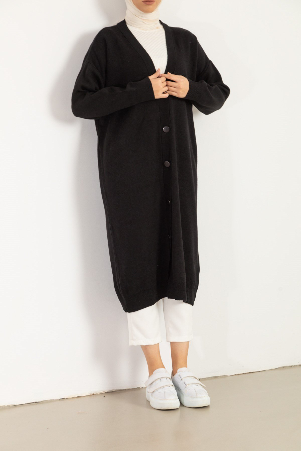 Oversize Siyah Uzun Triko Hırka