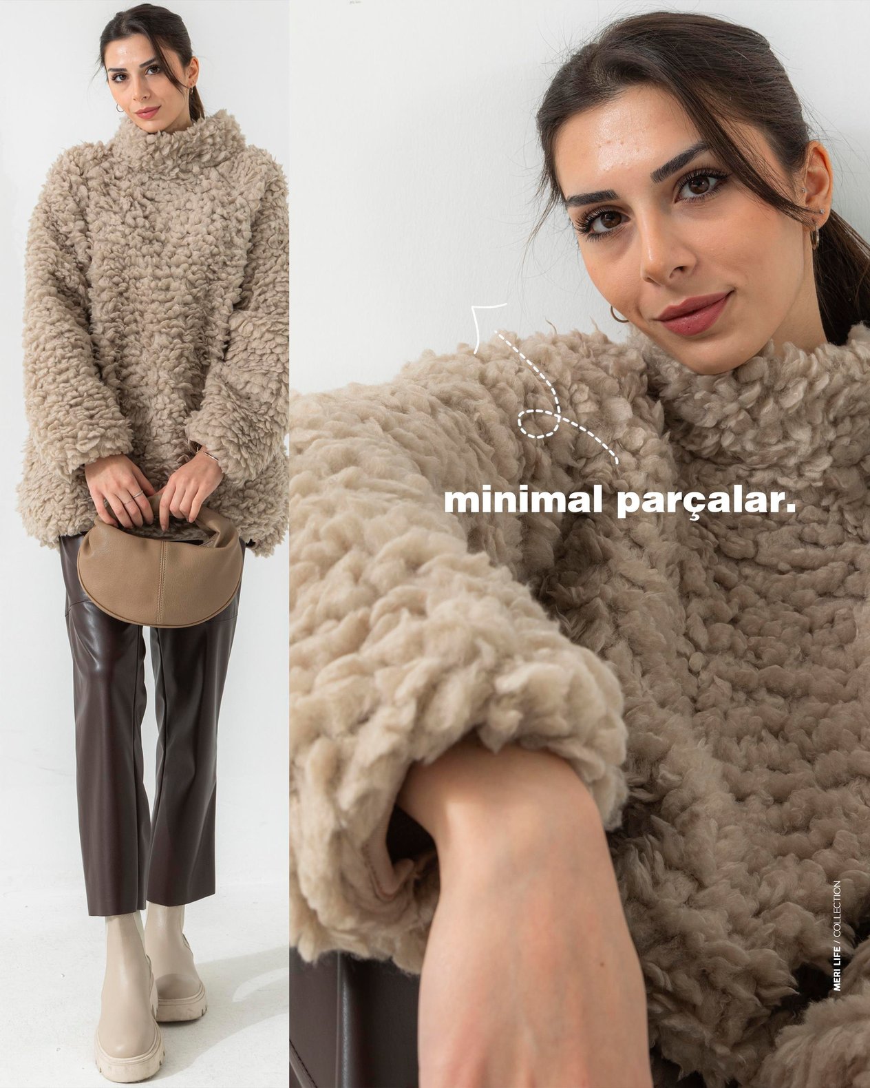 Oversize Taş Peluş Sweat