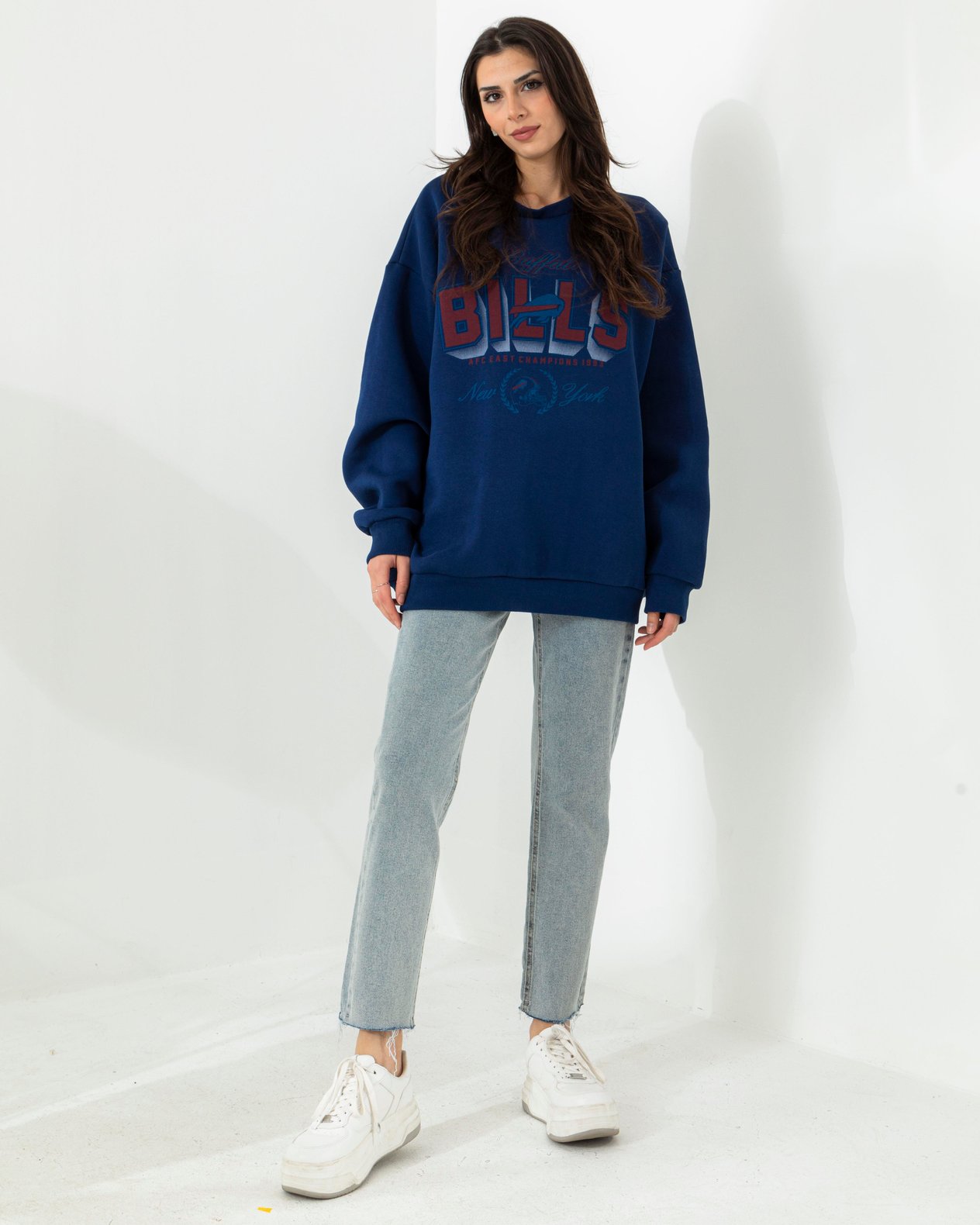 Oversize Yazı Baskılı Lacivert Sweat