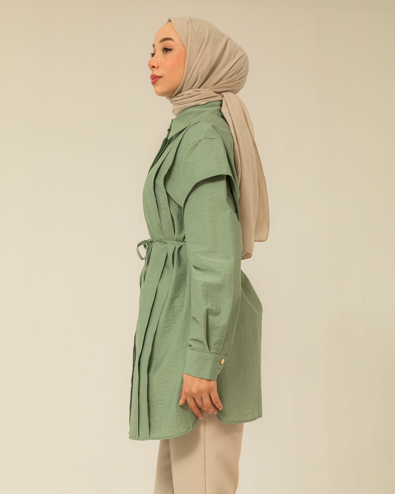 Pile Detaylı Mint Yeşili Tunik
