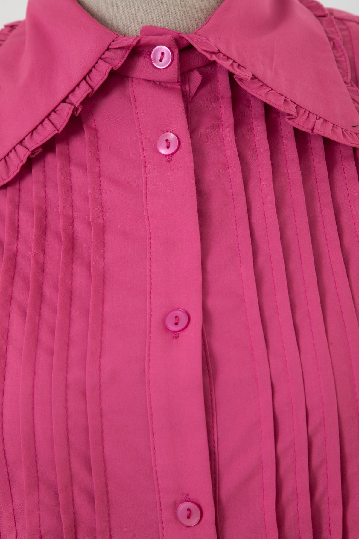 Pile Detaylı Pembe Tunik
