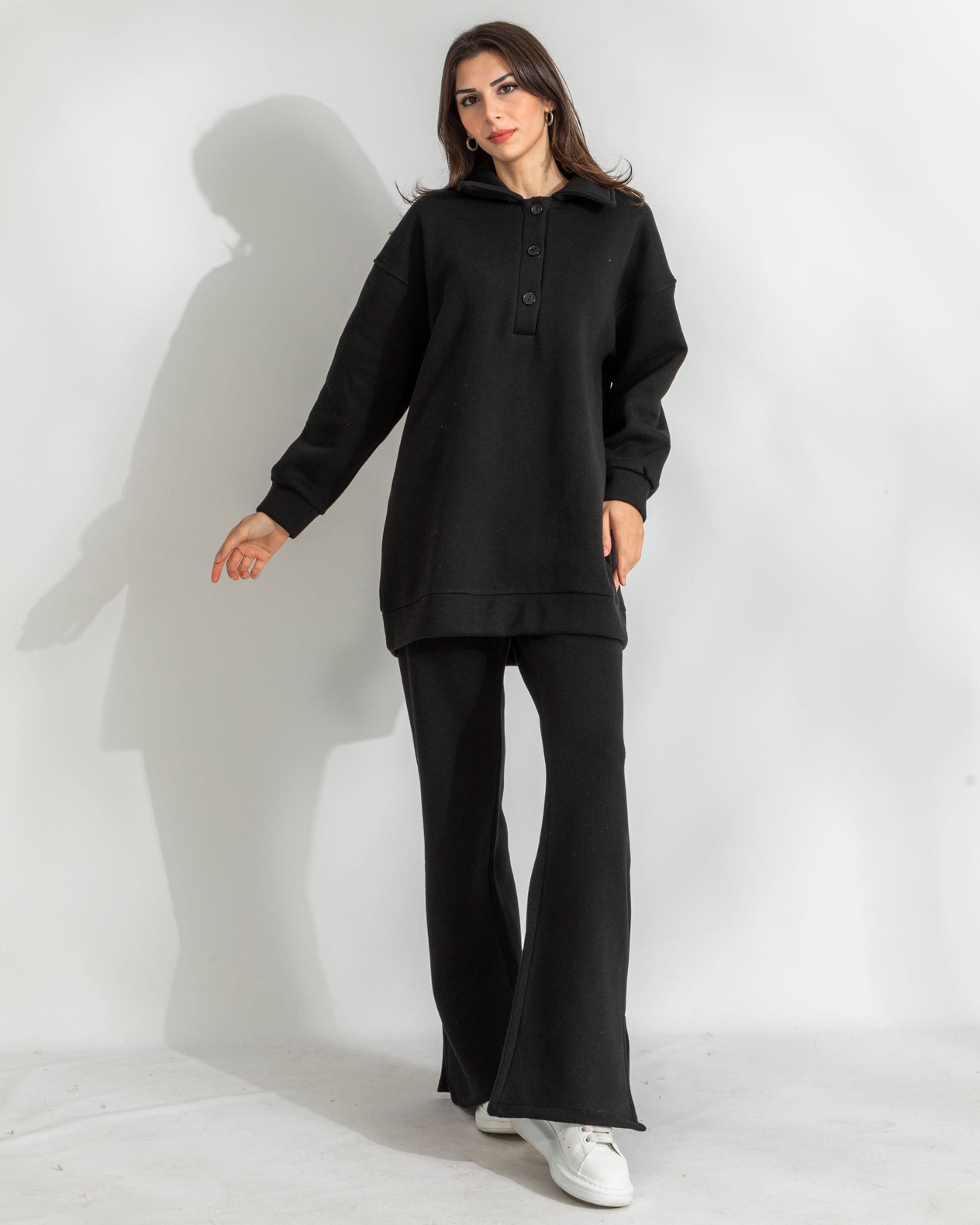 Polo Yaka Sweat Pantolon Siyah Takım