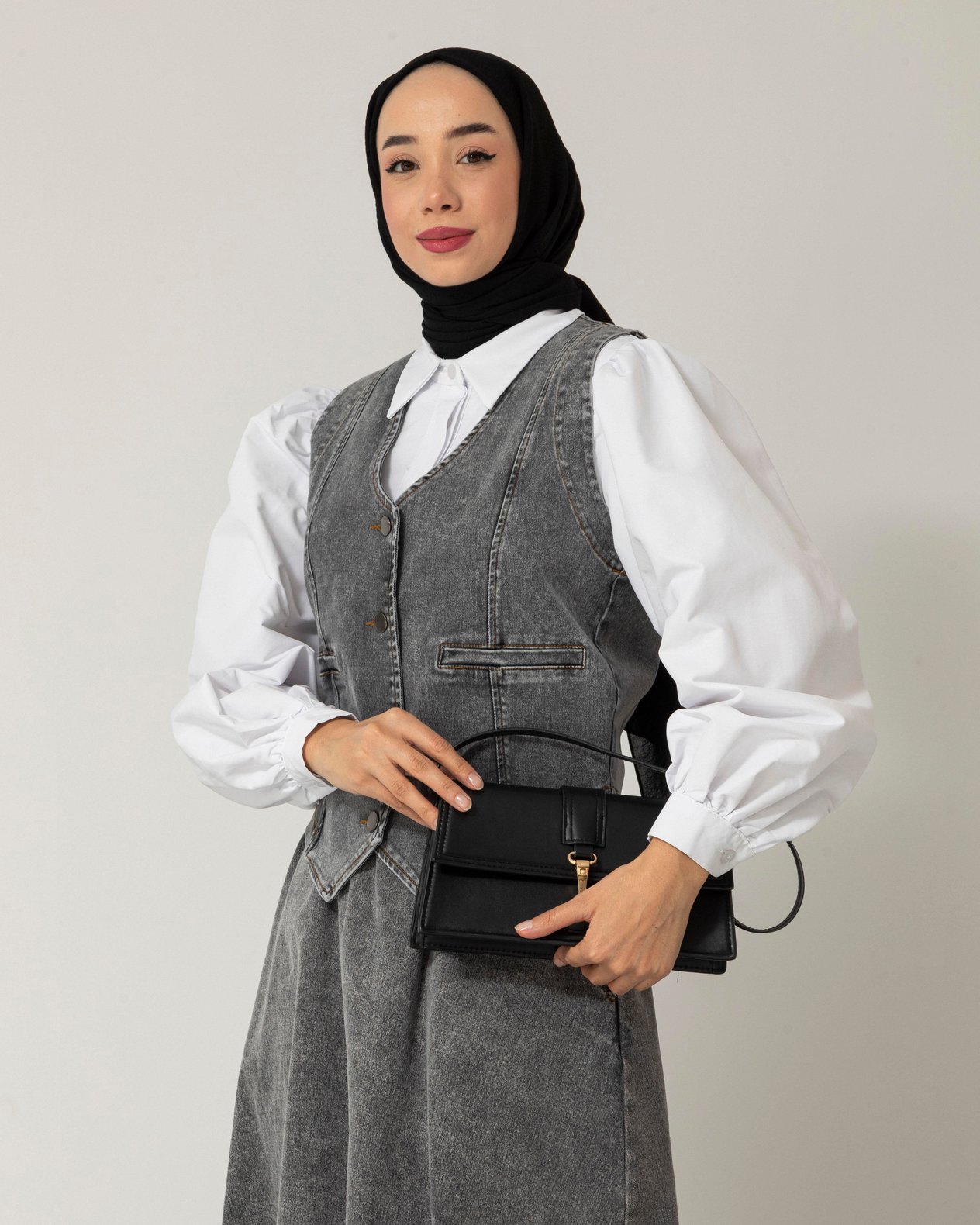 Yelek Etek Füme Denim Takım