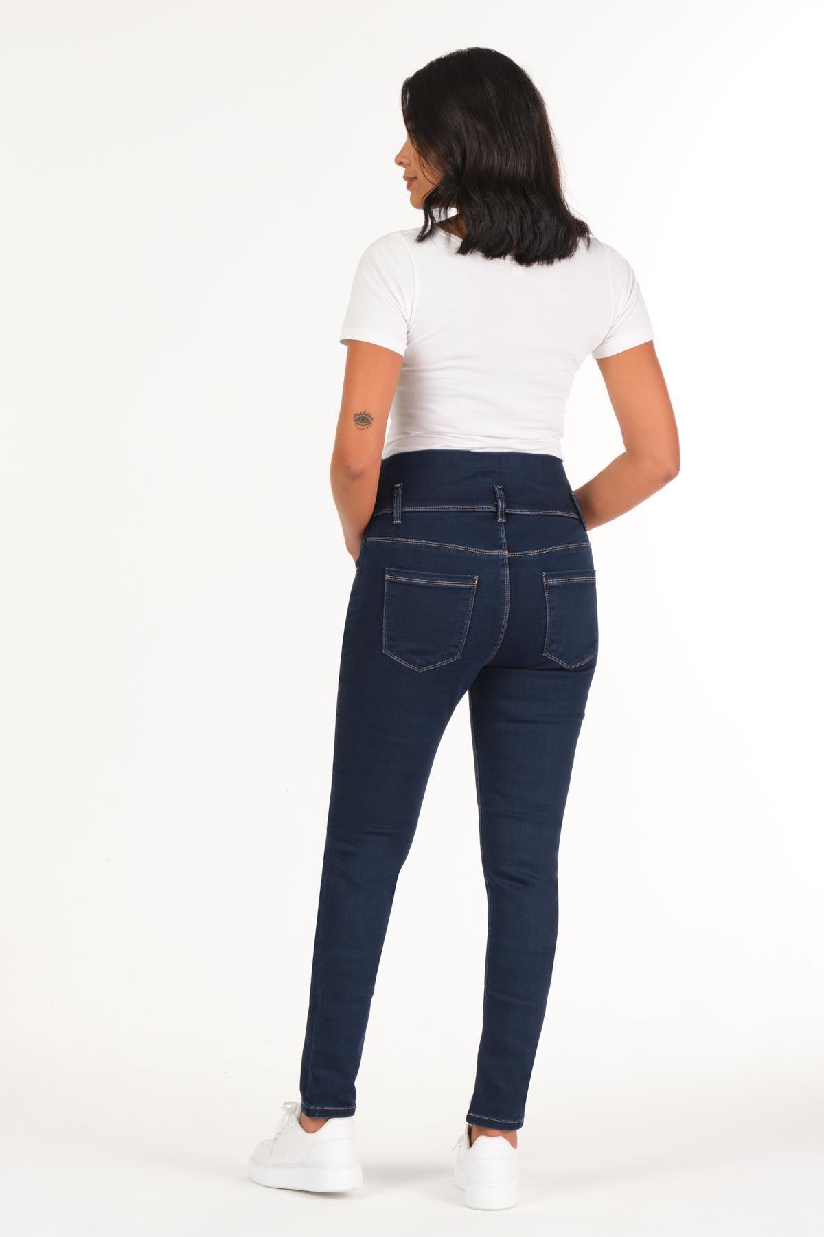 Busa Hamile Esnek Karın Bantlı Dar Paça Termal Kot Pantalon Lacivert