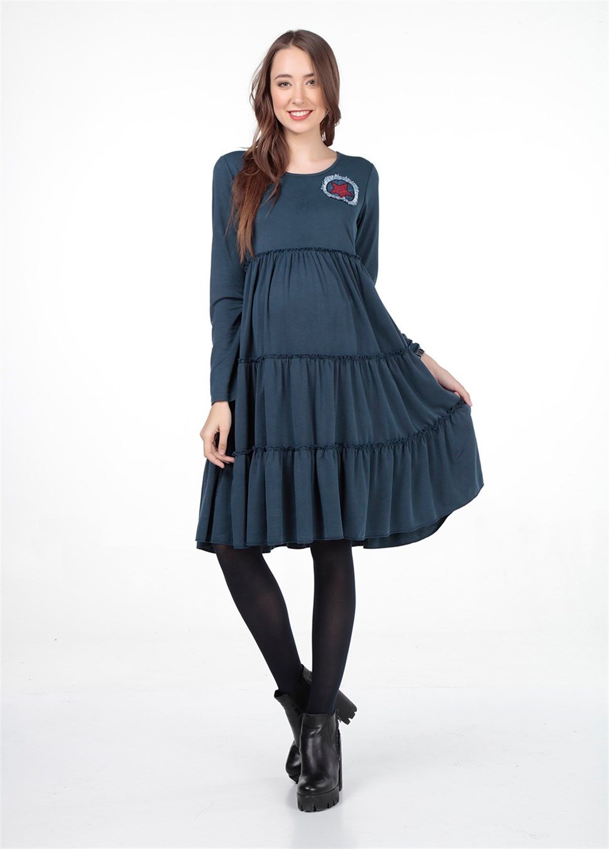 Busa Maternity Casual Frill Skirt Dress Blue