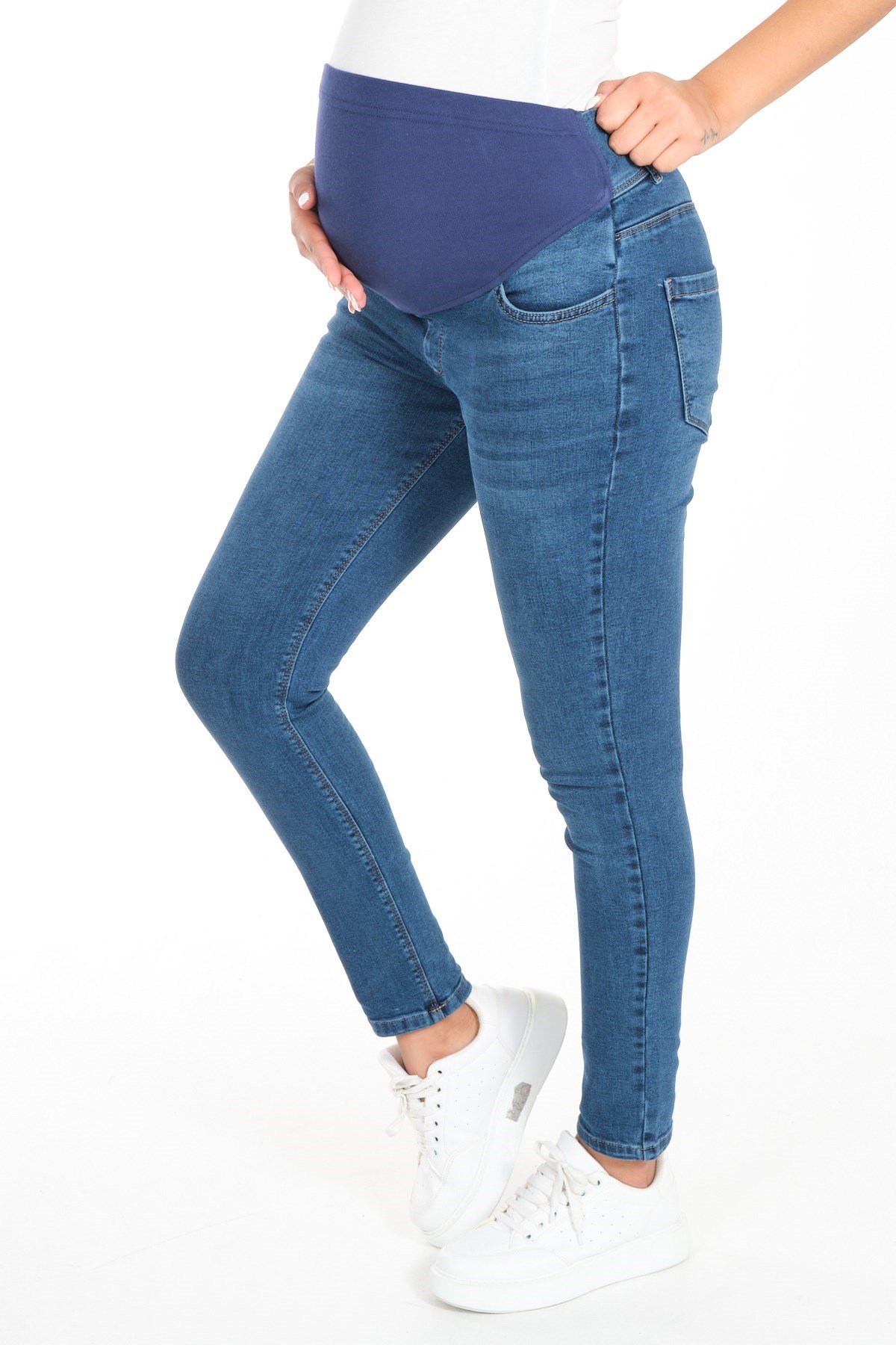 Busa Hamile Skinny Dar Paça Kot Pantolon Mavi