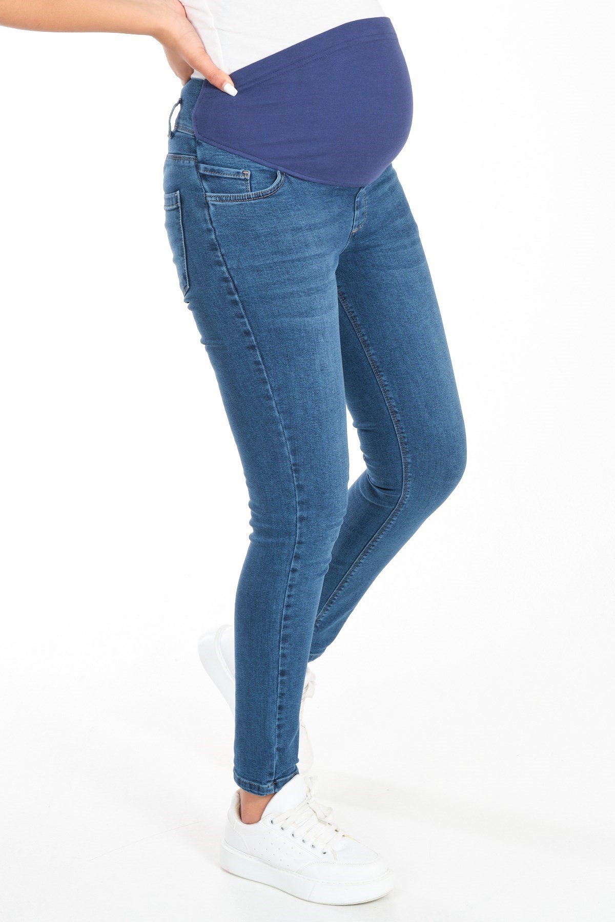 Busa Hamile Skinny Dar Paça Kot Pantolon Mavi