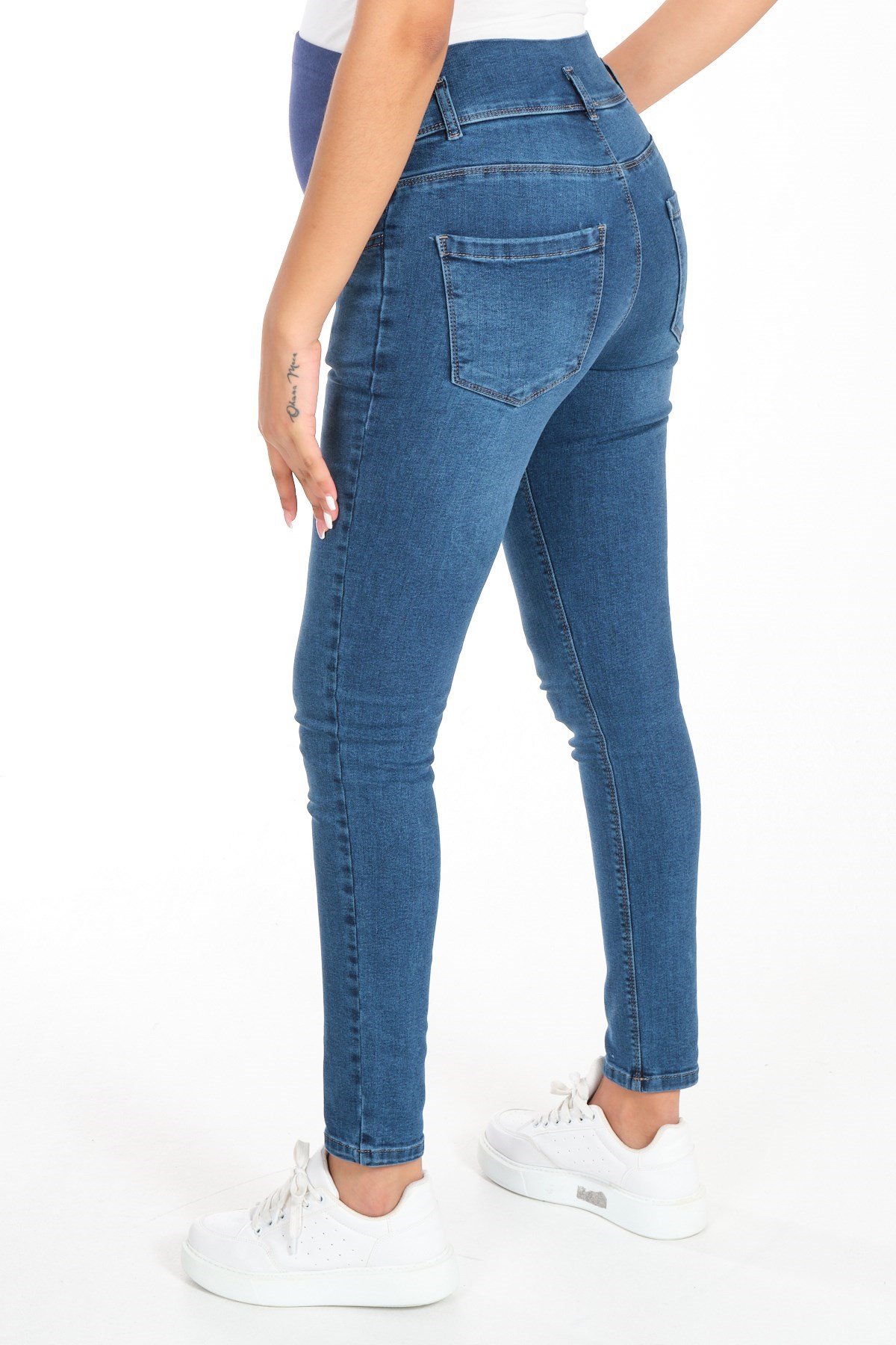 Busa Hamile Skinny Dar Paça Kot Pantolon Mavi