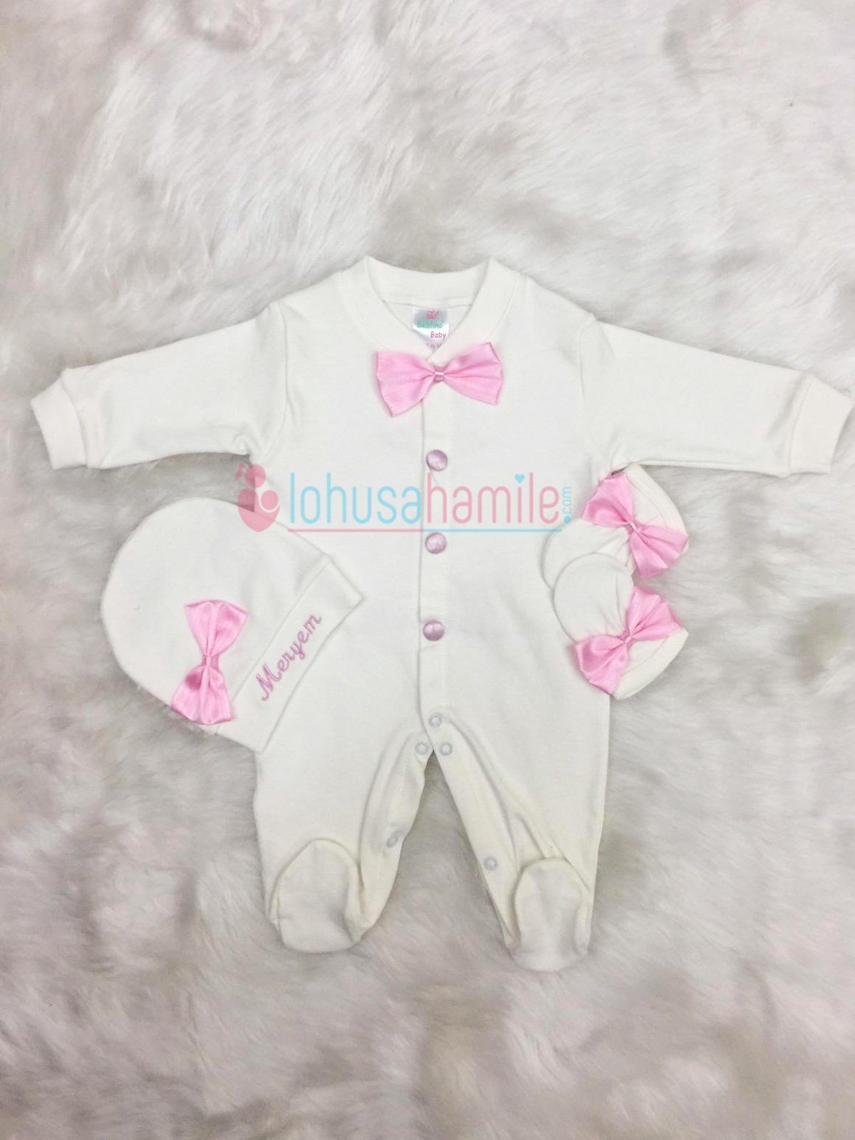 İsimli Pembe 3'lu Bebek Tulum Seti-3015