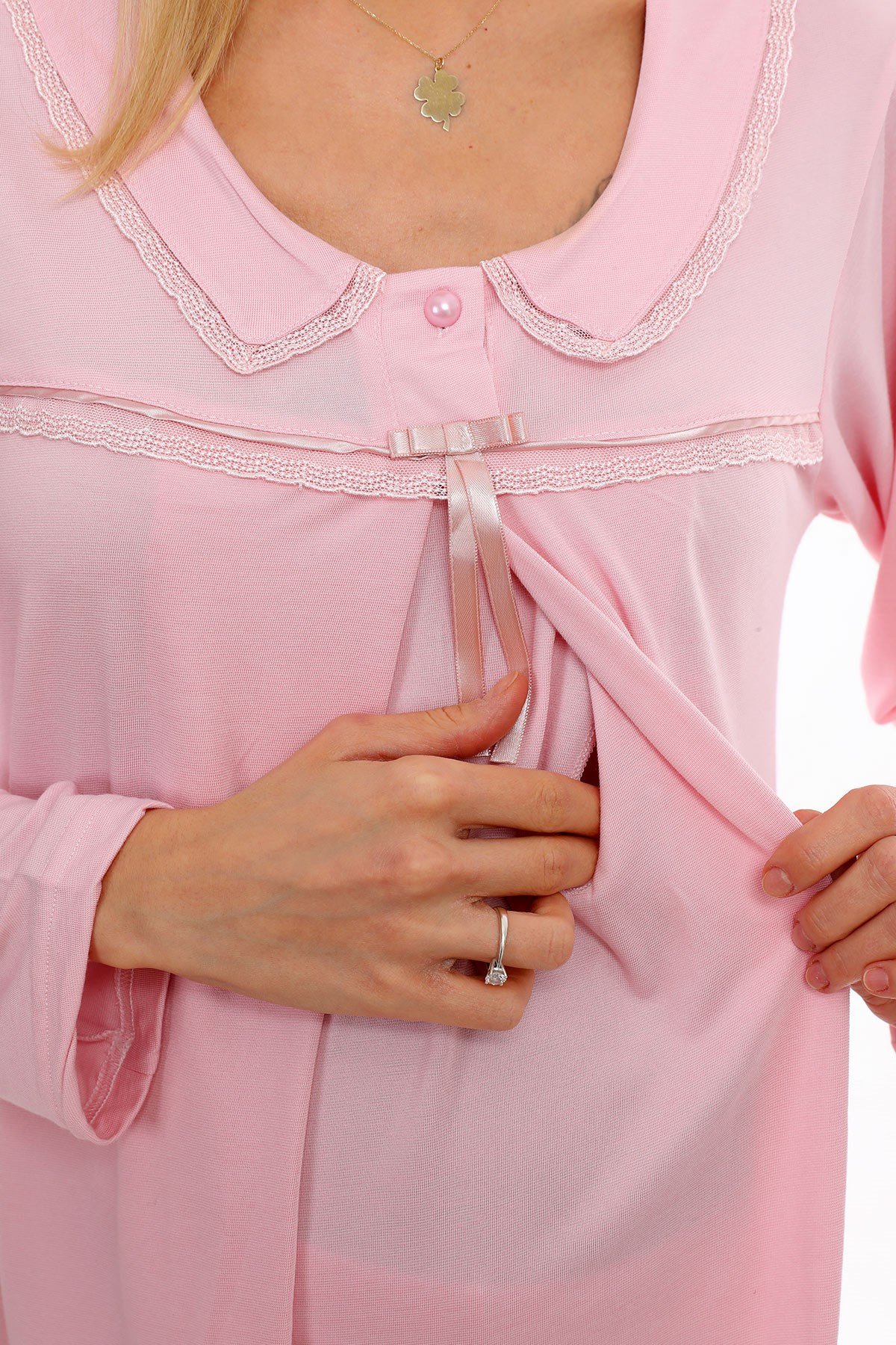 Lohusa Hamile 1084 Yaka Detaylı Gizli Emzirme Özellikli Sabahlıklı Lohusa Pijama Takımı