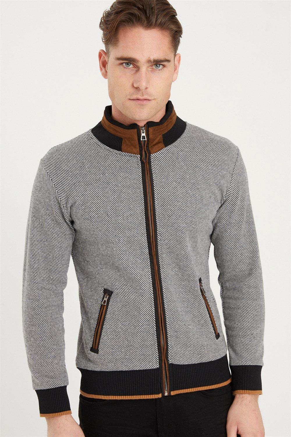 1021 DEWBERRY ERKEK SWEATSHIRT-DİAGONAL SİYAH