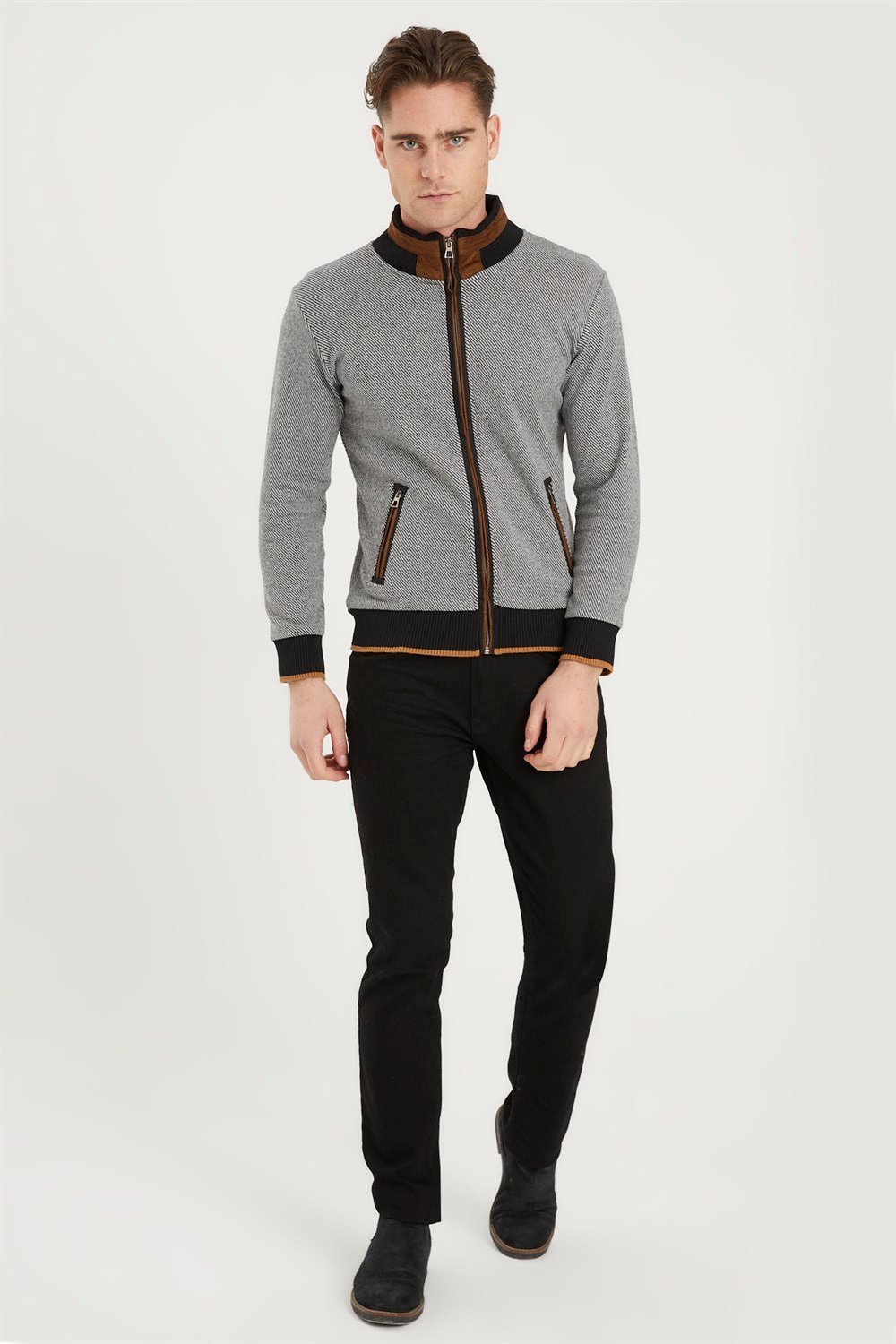 1021 DEWBERRY ERKEK SWEATSHIRT-DİAGONAL SİYAH