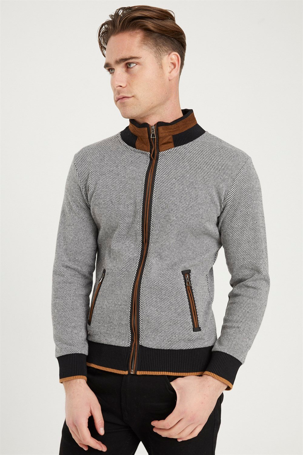 1021 DEWBERRY ERKEK SWEATSHIRT-DİAGONAL SİYAH