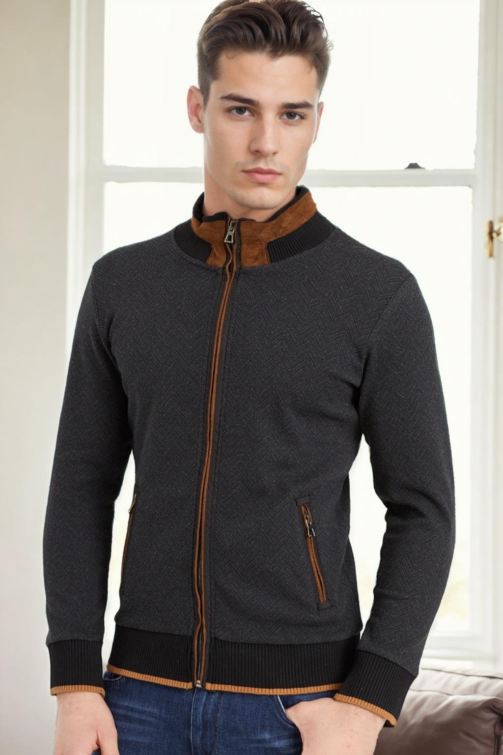1021 DEWBERRY ERKEK SWEATSHIRT-KOYU BALIKSIRTI ANTRASİT