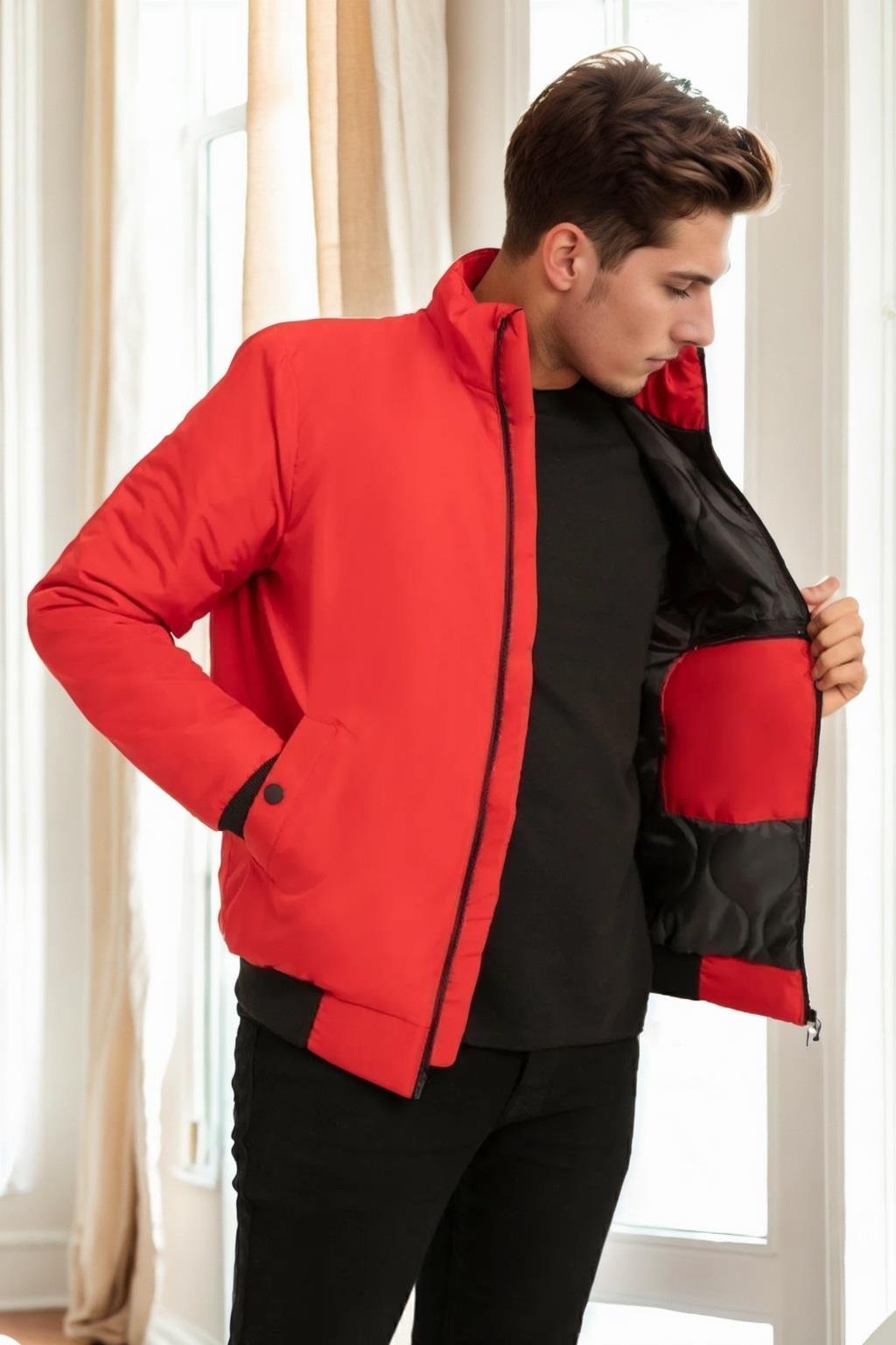 18137 Dewberry Slim Fit Mens Coat-KIRMIZI