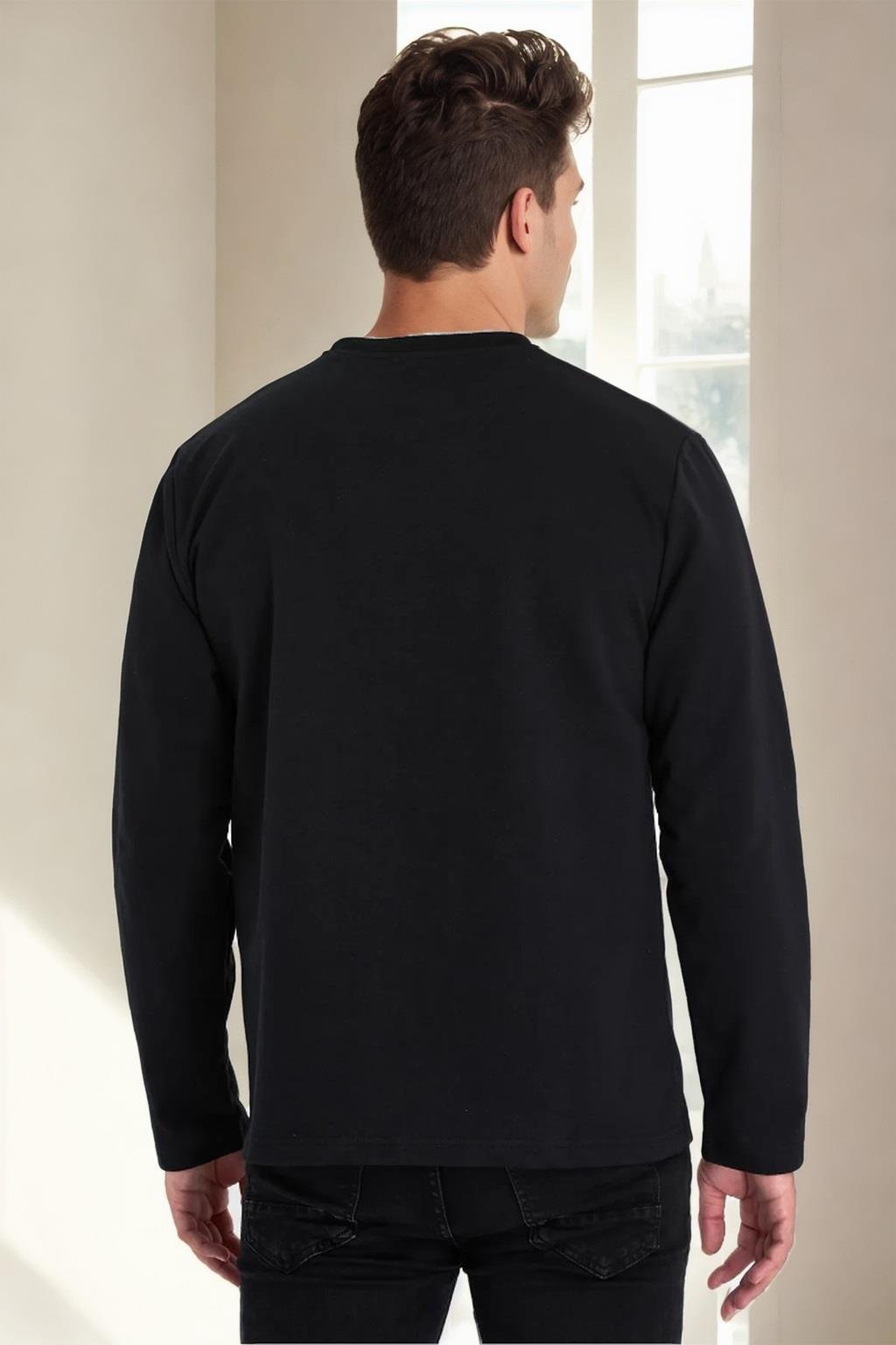 40222 Dewberry Double Crew Neck Mens Sweatshirt-SİYAH