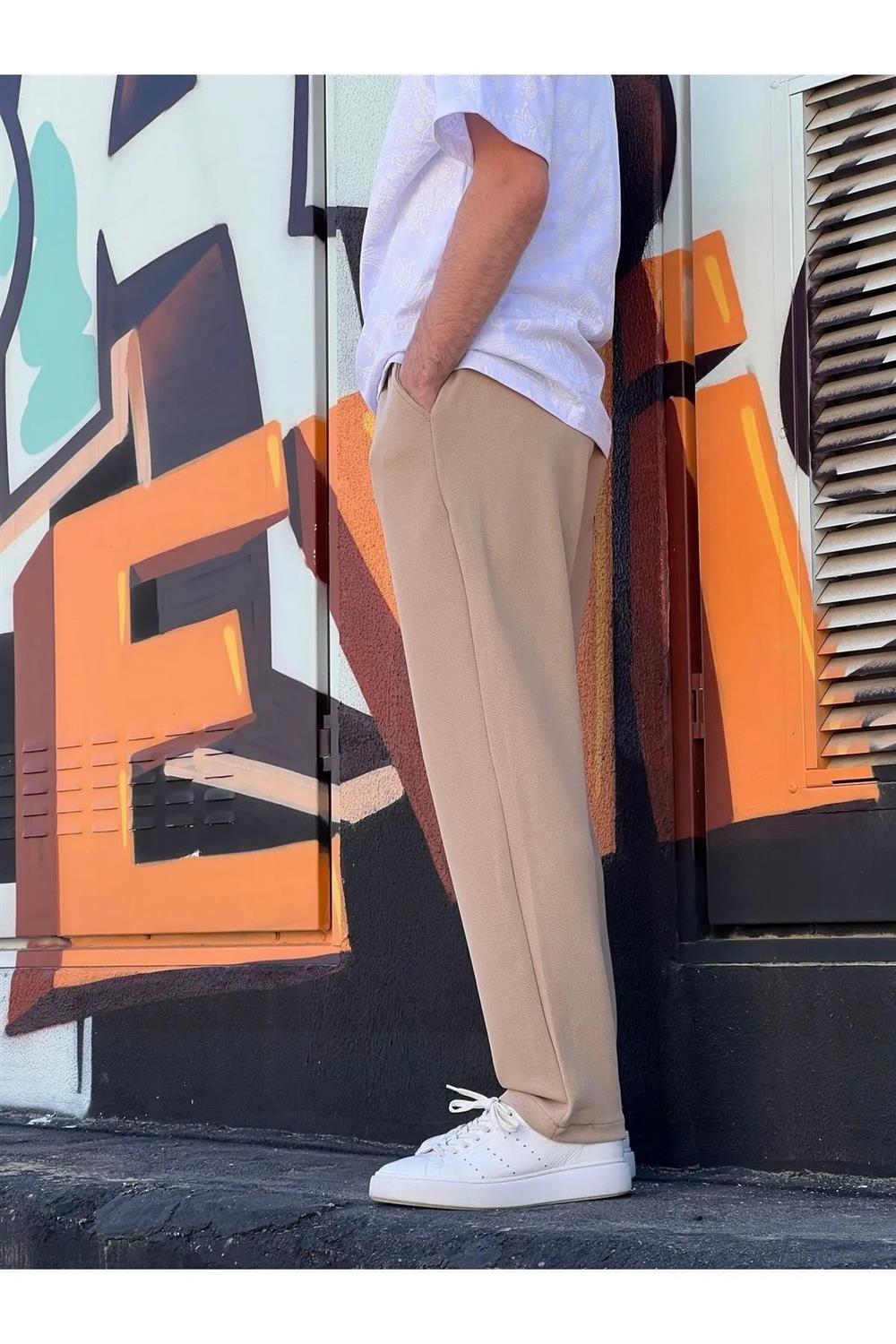 63521 Dewberry Elastic Waist Mens Baggy Pants-BEJ