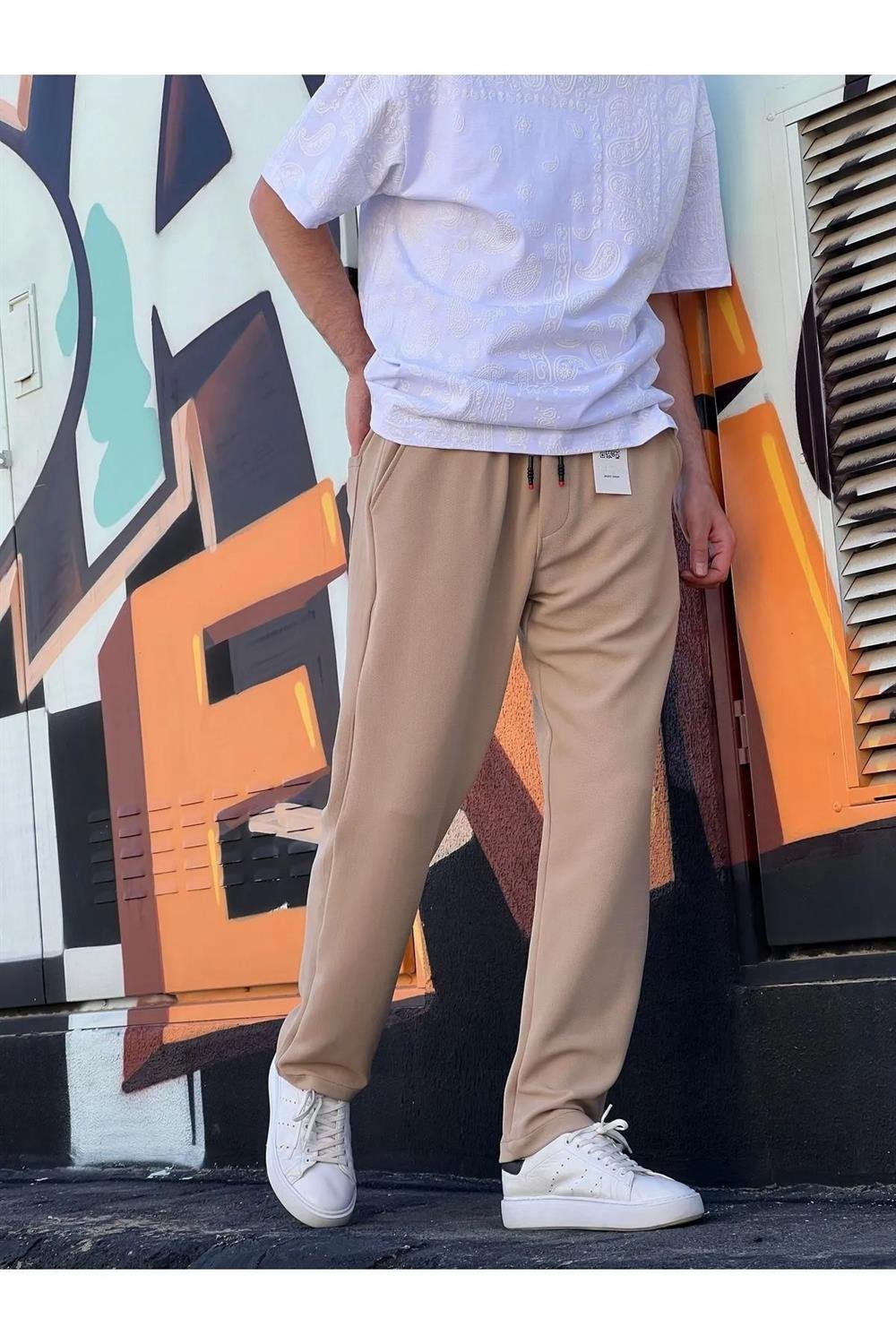 63521 Dewberry Elastic Waist Mens Baggy Pants-BEJ