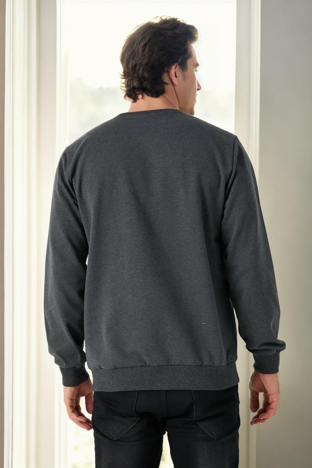 64602 Dewberry Basic Crew Neck Mens Sweatshirt-ANTRASİT