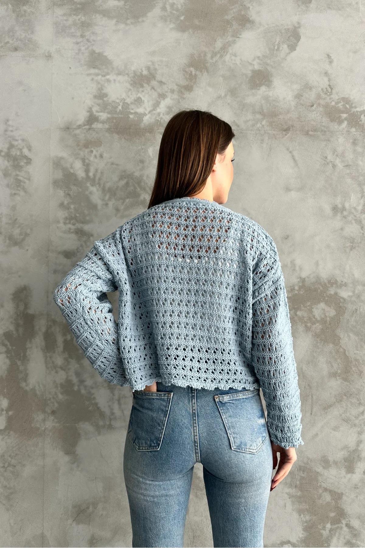 69491 Dewberry Patterned Openwork Knitwear Womens Sweater-BEBE MAVİ