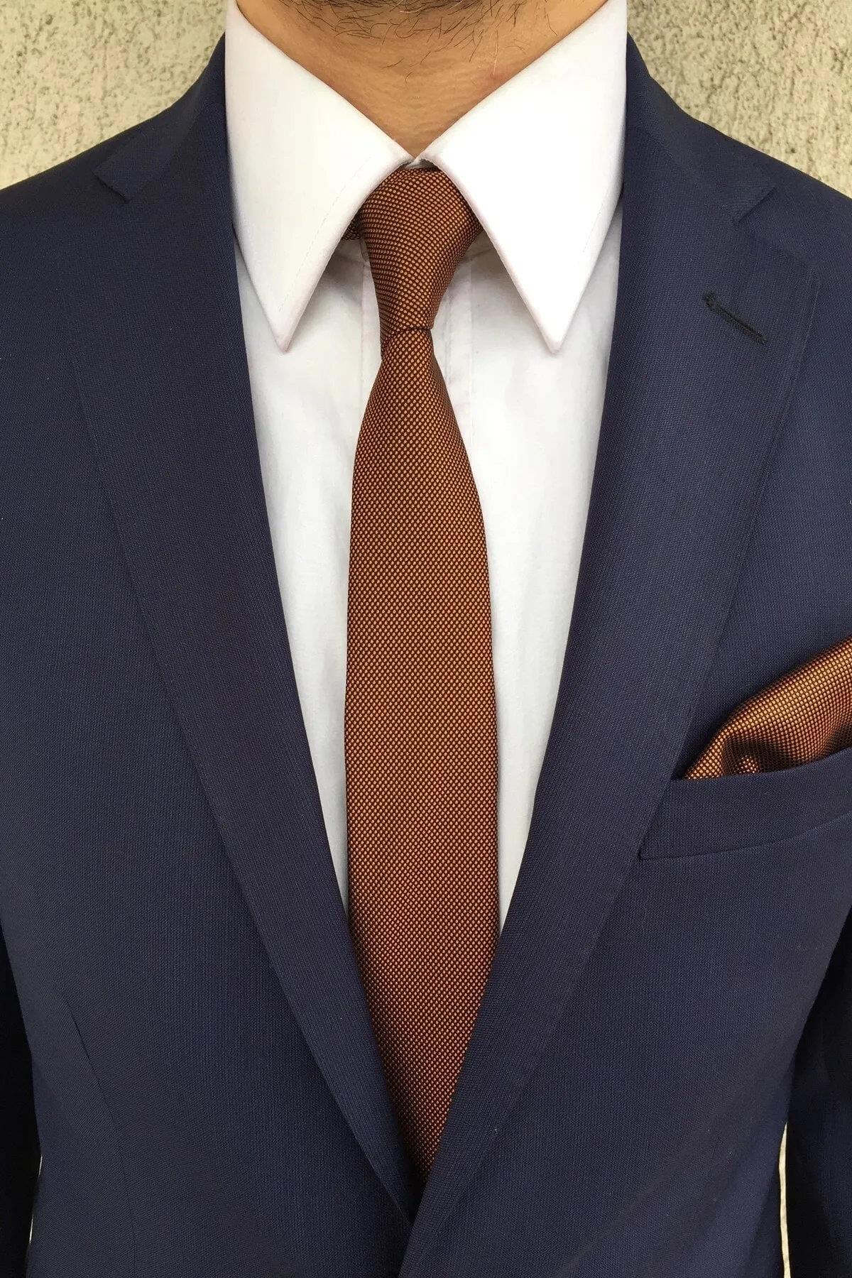 69641 Dewberry Mens Tie and Handkerchief Set-KİREMİT