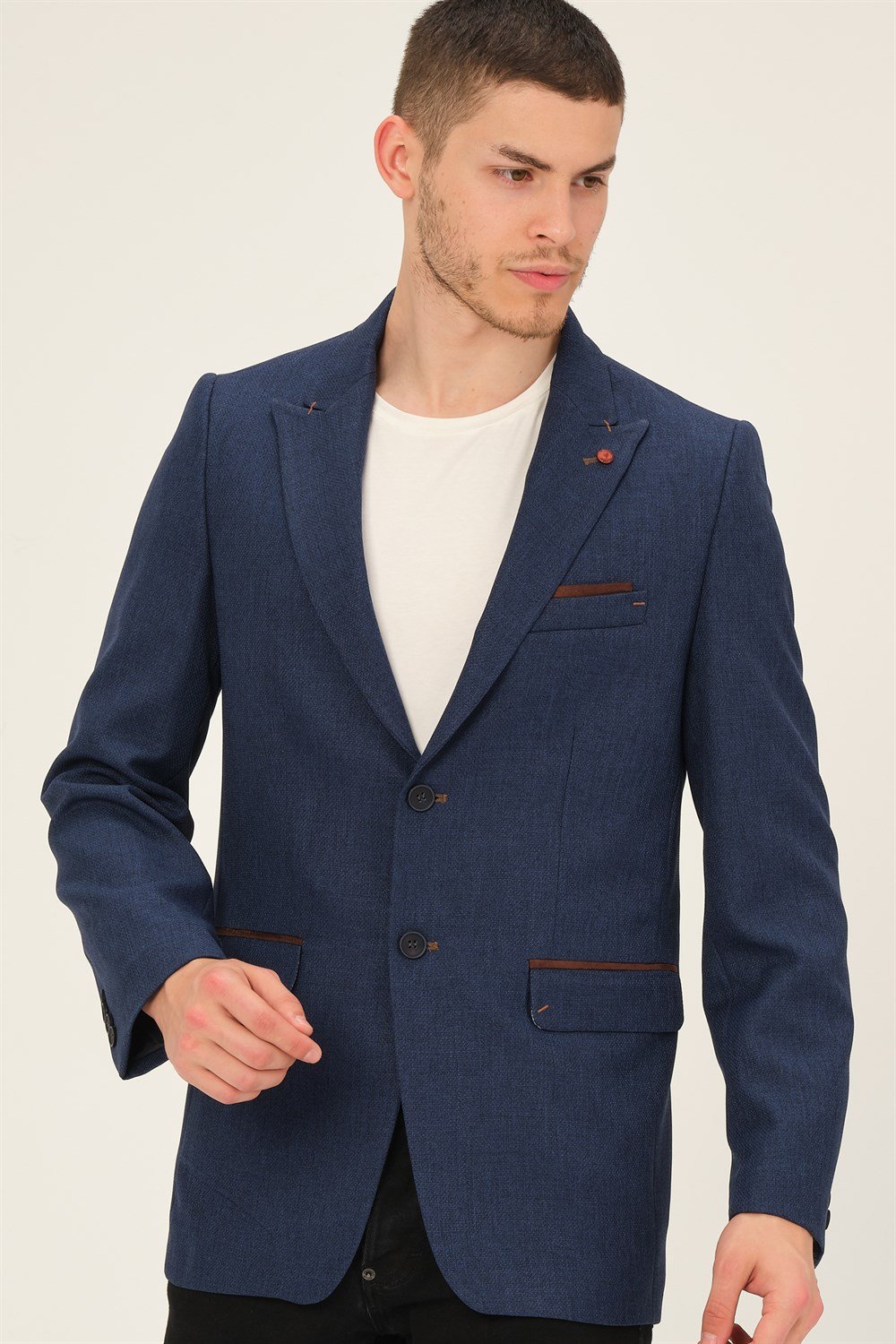 C9057 DEWBERRY ERKEK CEKET-DESENLİ LACİVERT