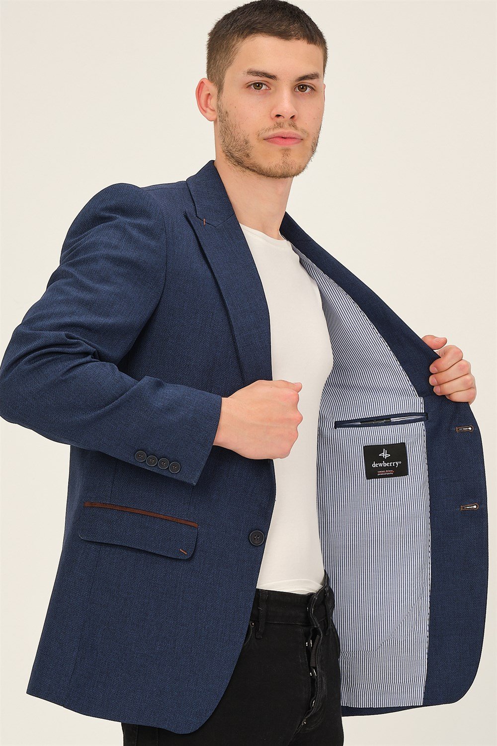 C9057 DEWBERRY ERKEK CEKET-DESENLİ LACİVERT