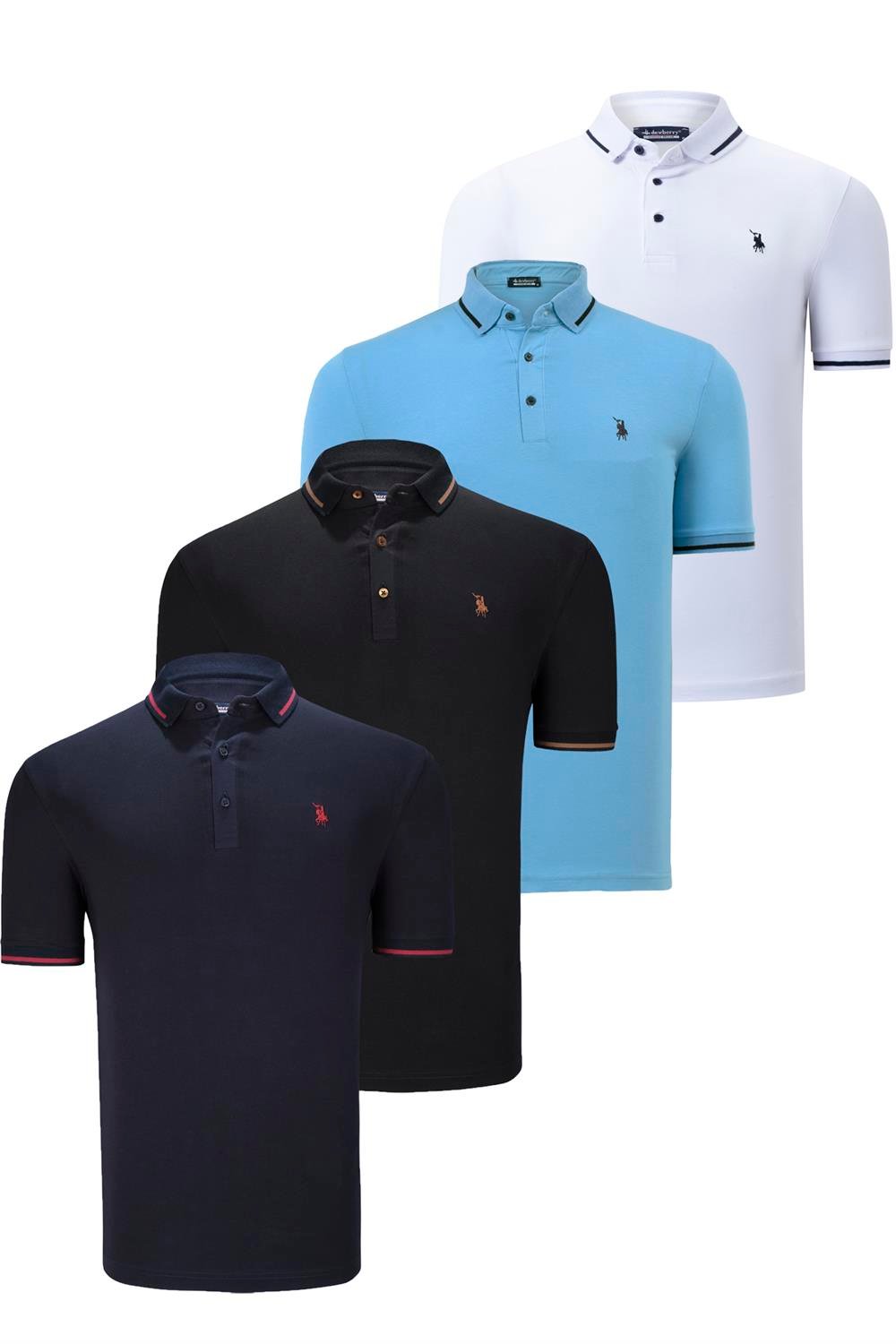 DÖRTLÜ SET T8586 DEWBERRY ERKEK T-SHIRT-SİYAH-BEYAZ-LACİVERT-AÇIK MAVİ