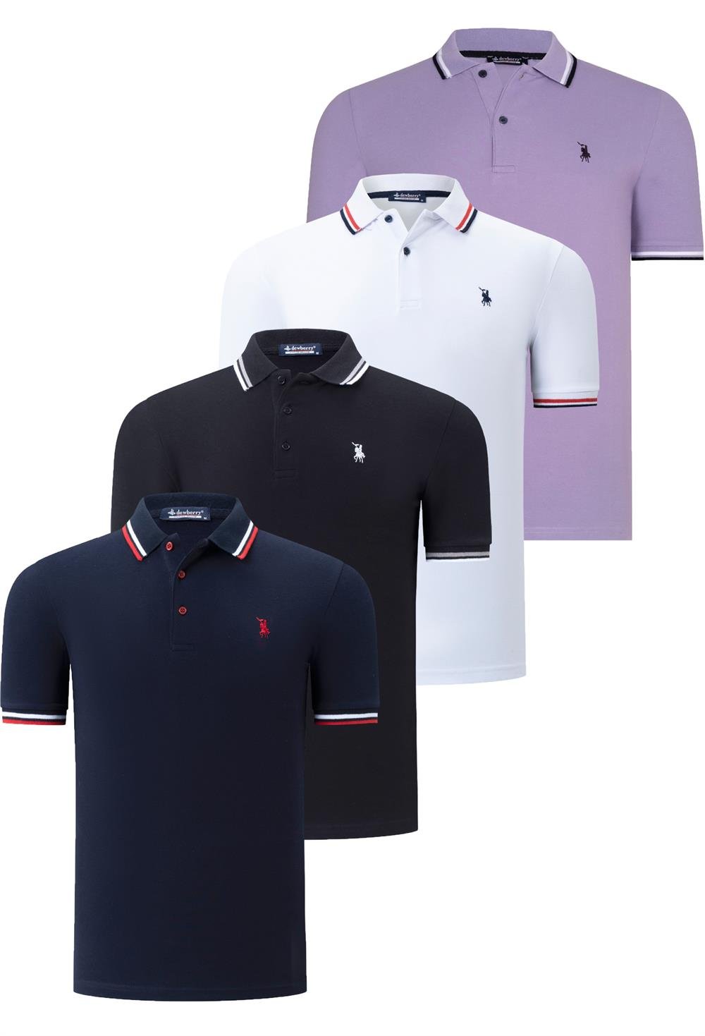 DÖRTLÜ SET T8594 DEWBERRY ERKEK T-SHIRT-SİYAH-BEYAZ-LACİVERT-LİLA