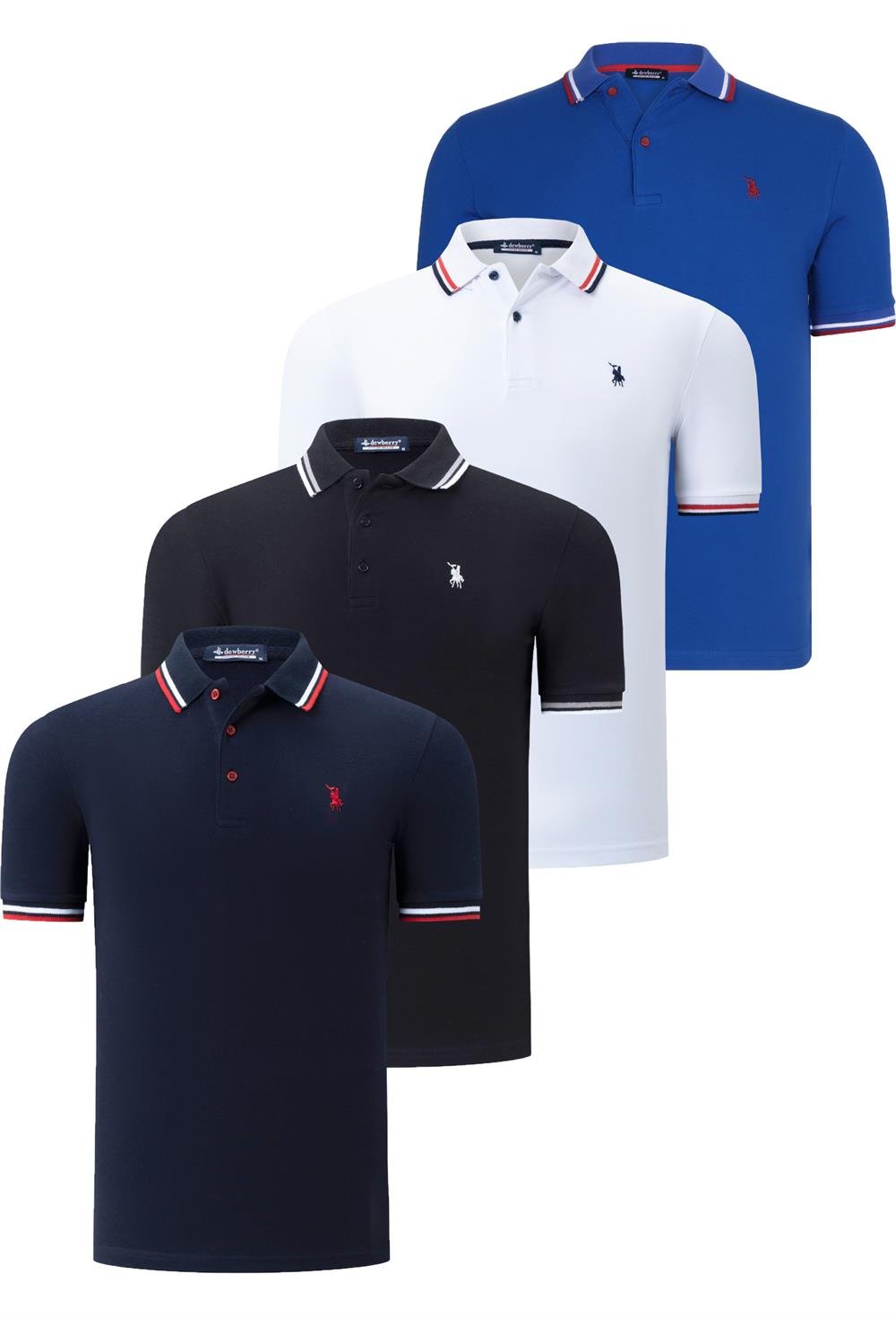 DÖRTLÜ SET T8594 DEWBERRY ERKEK T-SHIRT-SİYAH-BEYAZ-LACİVERT-SAKS