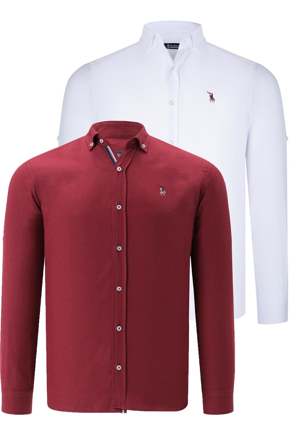 İKİLİ SET G674 DEWBERRY ERKEK GÖMLEK-BEYAZ-BORDO