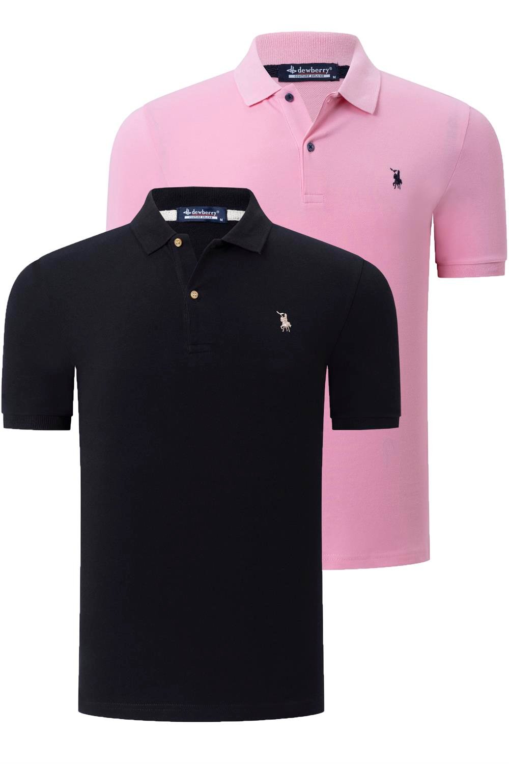 İKİLİ SET T8561 DEWBERRY ERKEK TSHIRT-SİYAH-PEMBE