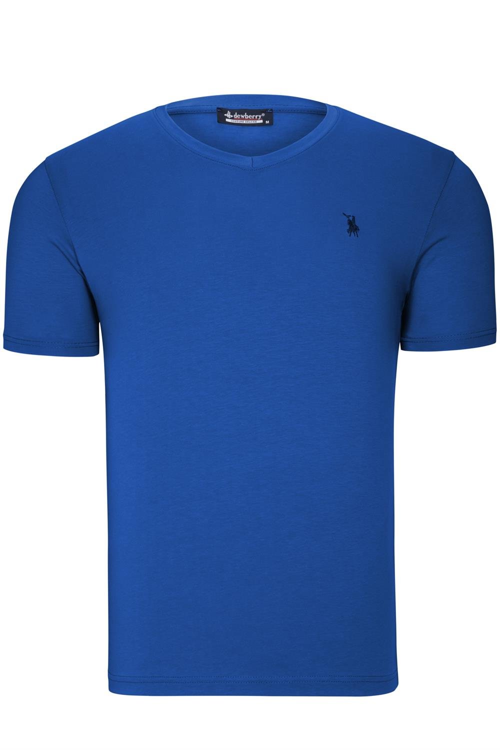 İKİLİ SET T8568 DEWBERRY V YAKA ERKEK T-SHIRT-LACİVERT- SAX