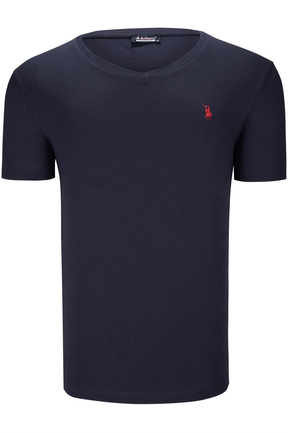 İKİLİ SET T8568 DEWBERRY V YAKA ERKEK T-SHIRT-LACİVERT- SAX