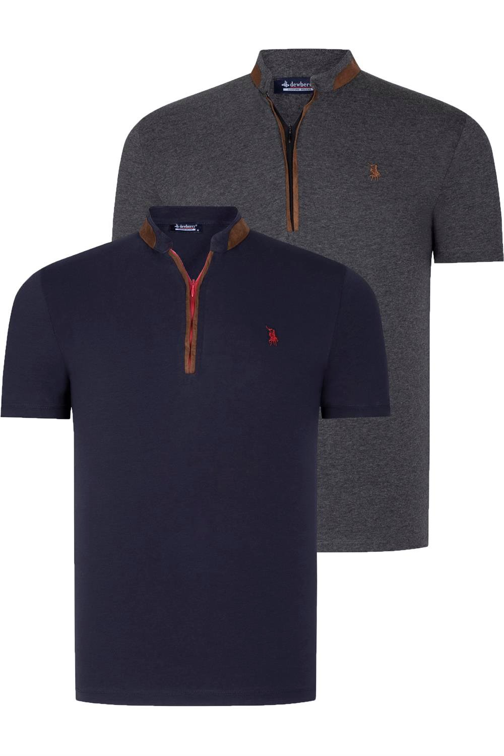 İKİLİ SET T8571 DEWBERRY FERMUARLI ERKEK T-SHIRT-ANTRASİT-LACİVERT