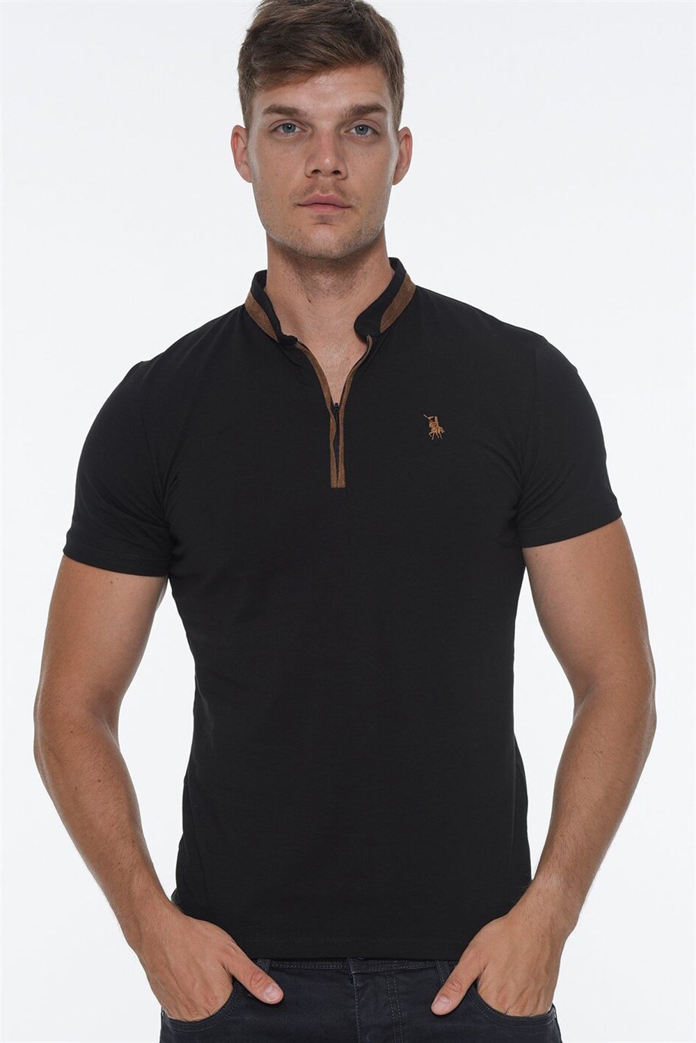 İKİLİ SET T8571 DEWBERRY FERMUARLI ERKEK T-SHIRT-SİYAH-SİYAH
